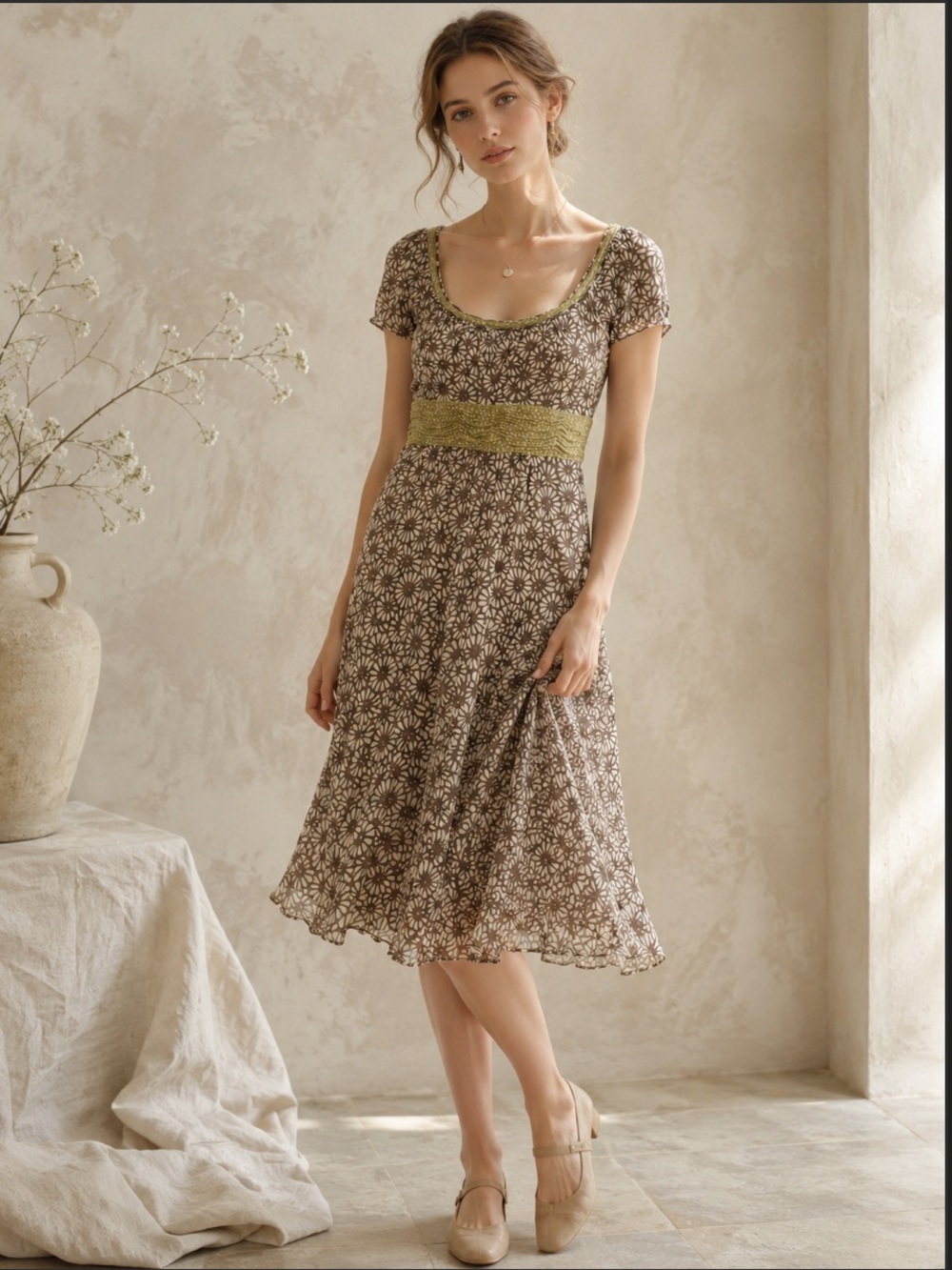 Nougat London Silk Floral Empire Waist Midi Boho Cottagecore Fairycore Whimsical